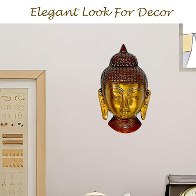 Brass Statue Lord Buddha Face Wall Hanging for Blessing, Happiness, Health, Home & Office with Antique Look