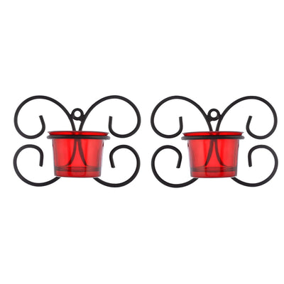 Set of 1 Wall Hanging Tealight Candle Holder Metal Wall Sconce with Glass Cups - Decorations Items for Home Wall Decor - Butterfly Red