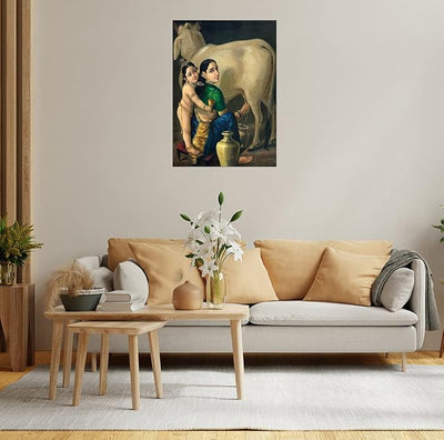 Canvas Print Yashoda Krishna Religious Unframed- Raja Ravi Varma Paintings