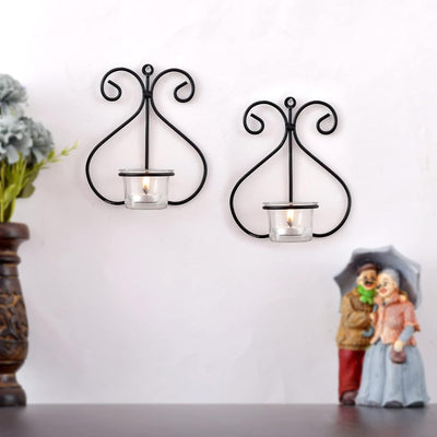 Set of 1 Wall Hanging Tealight Candle Holder Metal Wall Sconce with Glass Cups - Heart White