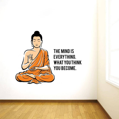 Peaceful Buddha and Quote on Mind ' Large Size (Wall Coverage Area - Height 75 cms X Width 95 cms)(Pack of 1) Wall Sticker