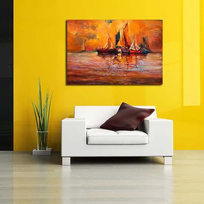 Canvas Print Boats & Sea |for Bedroom & Living Room | Engineered Wood Frame | 20.6 x 14 inch (52 x 36 cms)
