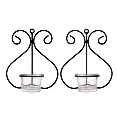 Set of 1 Wall Hanging Tealight Candle Holder Metal Wall Sconce with Glass Cups - Heart White