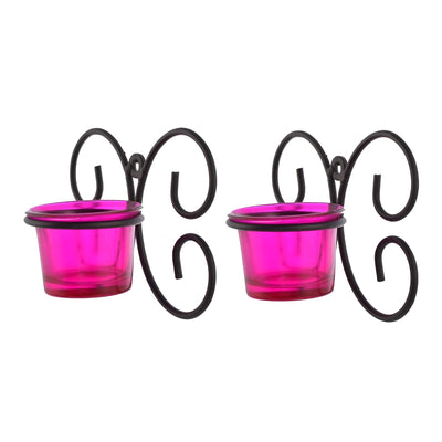 Set of 1 Wall Hanging Tealight Candle Holder Metal Wall Sconce with Glass Cups - Decorations Items for Home Wall Decor - Butterfly Pink