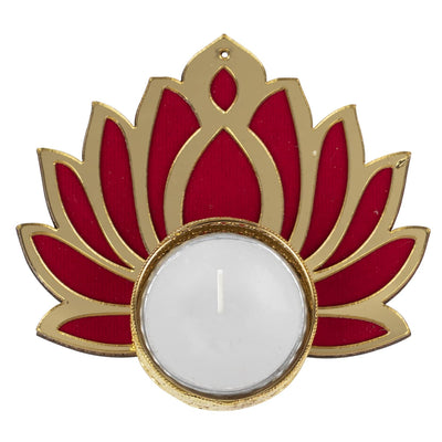 Set of 4 Metal Brass Diyas Decorated with Lotus for Diwali -Tealight Candle Holder