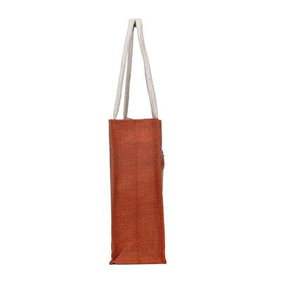 Eco-Friendly Jute Horse Bag-Reusable Tiffin/Shopping/Grocery Multipurpose Hand Bag with Zip & Handle for Men and Women - Orange