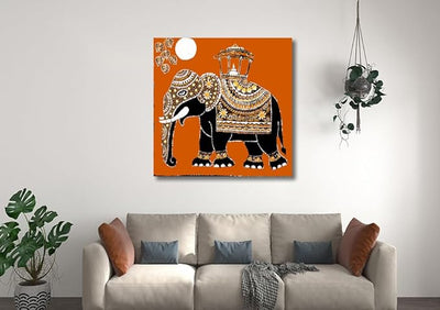 Canvas Print Traditional Art Canvas Paintings, Royal Elephant, Indian Art, Kalamkari Art, Madhubani Art, Canvas painting for Living Room, Rajasthani Art, Unframed, Fabric, Size - 12 X 12 inches.