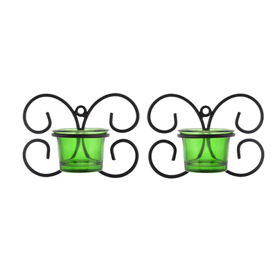 Set of 1 Wall Hanging Tealight Candle Holder Metal Wall Sconce with Glass Cups - Decorations Items for Home Wall Decor - Butterfly Green