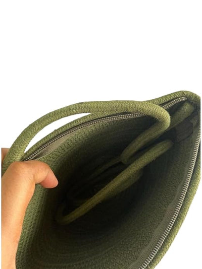 Luxury Jute Sling Bag For Women, Ladies Shoulder Purse, Small Shopping Bag - Green