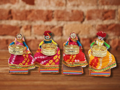 Handmade Recycled Material Rajasthani Raja Rani Puppet/Dolls Diyas Tealight