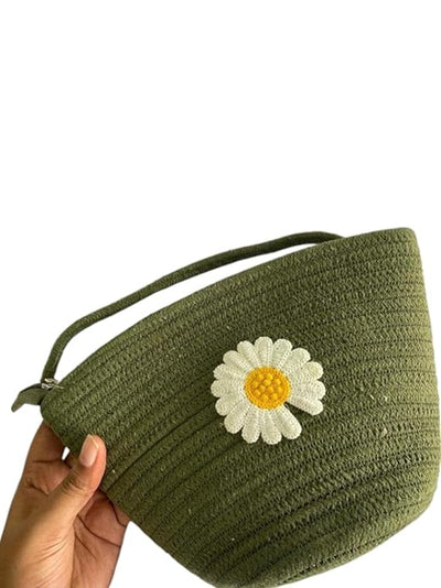Luxury Jute Sling Bag For Women, Ladies Shoulder Purse, Small Shopping Bag - Green