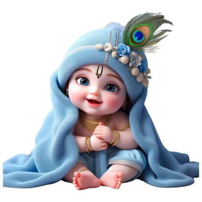 Cute Little Krishna Baby Krishna Lord Krishna God Krishna Wall Sticker Kids Room Living Room Bedroom Size - 60 x 60 cm Pack of - 1 Sky collour