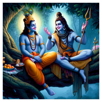 Smiley God Mahadev & Krishna Wall Poster for Livng Room, Kids Room, Office (Size - 46CM X 46CM)