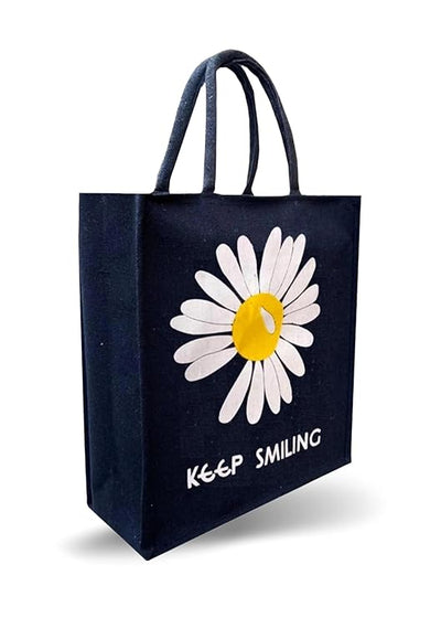 Trendy Jute Bags Eco-Friendly Jute Bags Tiffin/Shopping Grocery Multipurpose Hand Bag with Zip & Handle for Men and Women Flower Printed