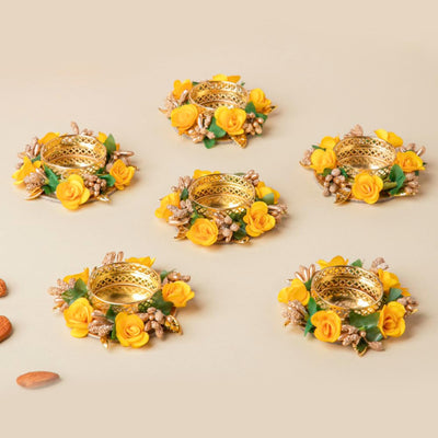Rose Tea Light Holder Set of 6, Diwali Decoration Items for Home Decor