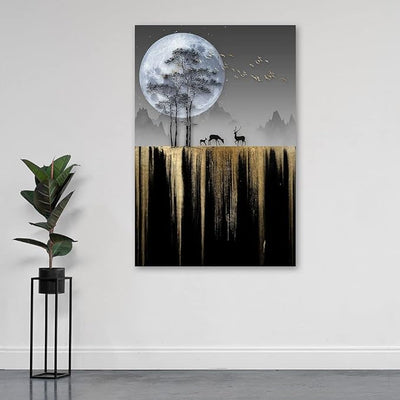 Canvas Print Moon and Deer Unframed Canvas Art Painting for Home Wall Decoration(12" x18inch)