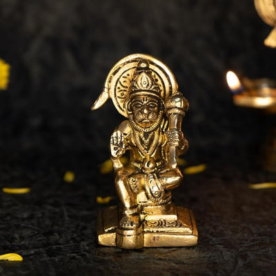 Hindu Gods : Hanuman Ji Murti 100% Pure Brass Idol for Home Puja, Office Desk and Car Dashboard