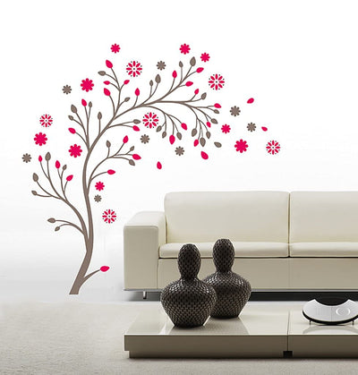 PVC Vinyl Wall Sticker Love Birds with Hearts | Branches and Cages | Magical Tree Sunrise with Flying Birds - Multicolor - Set of 4