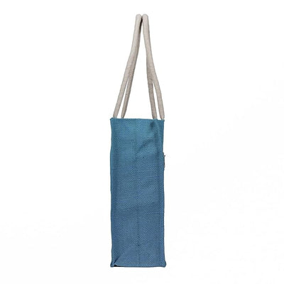 Eco-Friendly Jute Horse Bag-Reusable Tiffin/Shopping/Grocery Multipurpose Hand Bag with Zip & Handle for Men and Women - Sky Blue