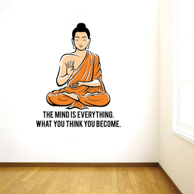 Peaceful Buddha and Quote on Mind ' Large Size (Wall Coverage Area - Height 75 cms X Width 95 cms)(Pack of 1) Wall Sticker