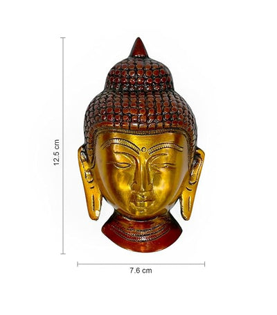 Brass Statue Lord Buddha Face Wall Hanging for Blessing, Happiness, Health, Home & Office with Antique Look