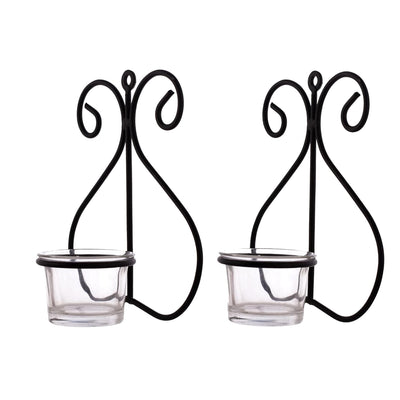 Set of 1 Wall Hanging Tealight Candle Holder Metal Wall Sconce with Glass Cups - Heart White