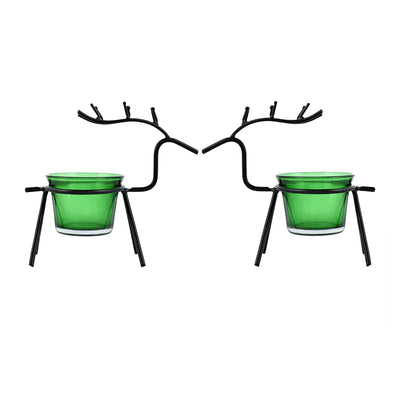 Set of 1 Decorative Handcrafted Metal Tea Light Candle Holders for Diwali Festival, Home Decor- Deer Green
