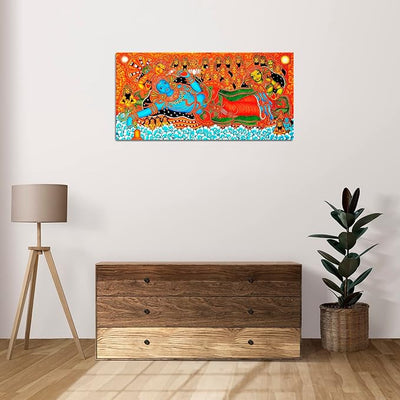 Canvas Print Kerala Mural Unframed | Kerala Mural| Vishnu Avatar Canvas Painting | Kerala Mural Art Wall Painting | Wall Murals For Living Room | Size 24 x 16 Inches.