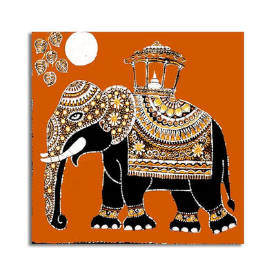Canvas Print Traditional Art Canvas Paintings, Royal Elephant, Indian Art, Kalamkari Art, Madhubani Art, Canvas painting for Living Room, Rajasthani Art, Unframed, Fabric, Size - 12 X 12 inches.