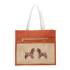Eco-Friendly Jute Horse Bag-Reusable Tiffin/Shopping/Grocery Multipurpose Hand Bag with Zip & Handle for Men and Women - Orange