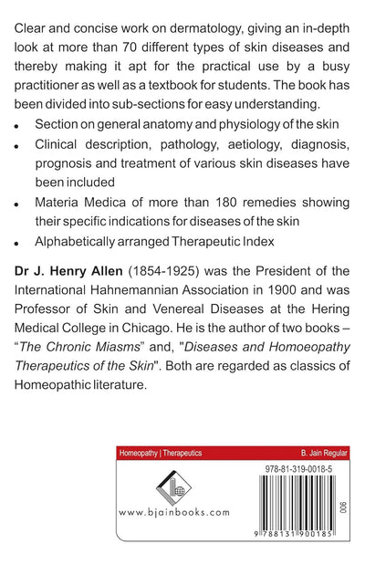 Diseases and Homoeopathy Therapeutics of the Skin by J. Henry Allen [Paperback]