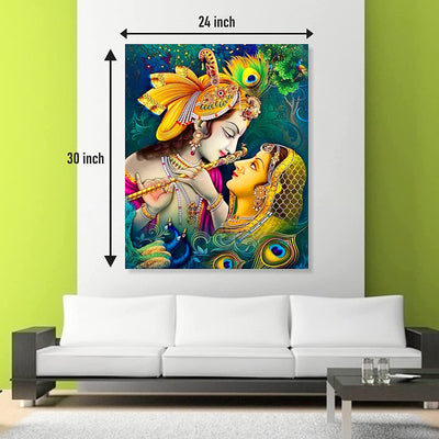 Shree Krishna Radha Feather venyl Wall Sticker for Living Room/Bedroom/Office (Size - 60 Cm X 76 Cm), Vinyl