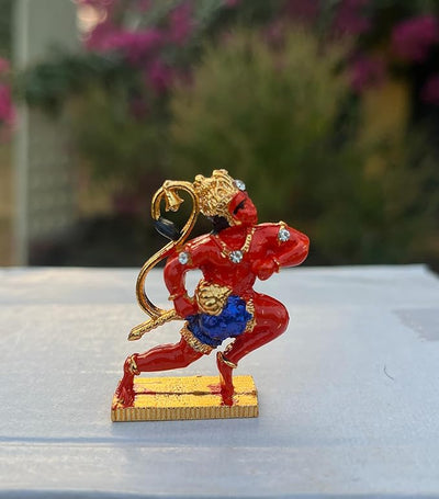 Hindu Gods : Hanuman JiIdol for Temple | Car Dashboard | Festivals Statue Gifts (Golden, Orange)