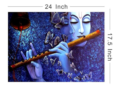 Canvas Print Radha Krishna Canvas Wall Painting Unframed Canvas (Radha Krishna Flute)