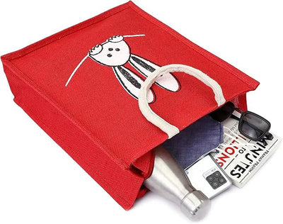 Trendy Red Jute Bags Eco-Friendly Jute Bags Tiffin/Shopping Grocery Multipurpose Hand Bag with Zip & Handle