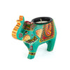 Handcrafted and Colorful Wooden Elephant Tea Light Holder - Blue