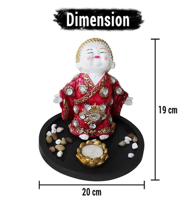 lord Buddha Statue with Tealight,Stones and Wooden Tray For Living Room Bedroom