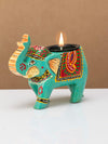 Handcrafted and Colorful Wooden Elephant Tea Light Holder - Blue