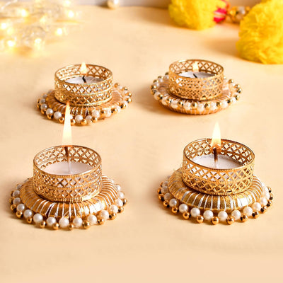 Set of 4 Peacock Designer Tealight Candle Holders for Side or Center Table Dining Room Christmas Lighting Home Decoration