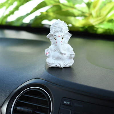 Ganesh Idol Ganesha Statue for Car Dashboard White