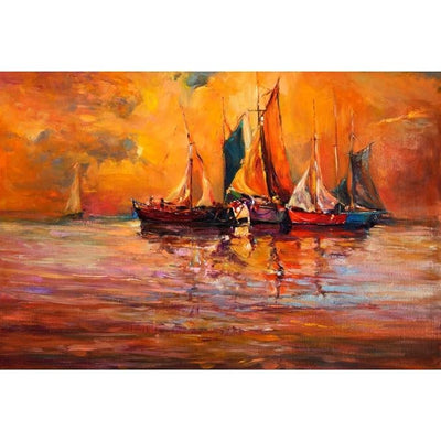 Canvas Print Boats & Sea |for Bedroom & Living Room | Engineered Wood Frame | 20.6 x 14 inch (52 x 36 cms)