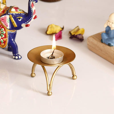 Handcrafted Golden Metal Tea Light Candle Holder Stand