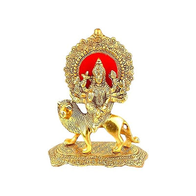 Goddess Durga Mata Idol Sitting on Lion Idol Statue for Pooja Ghar, Home Decor, Office & Car Dashboard