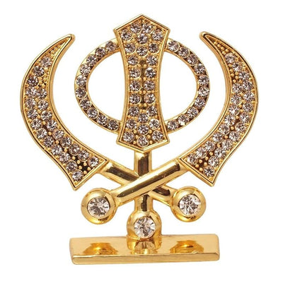 Sikh Religious Symbol Khanda Sahib Idol (B-62) Gold Metal Statue for Home Decor Car Dashboard Mandir Pooja Murti Temple Puja Office Table Showpiece