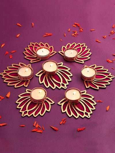 Decorative Lotus Tealight Candle Holder Stand Set Of 7