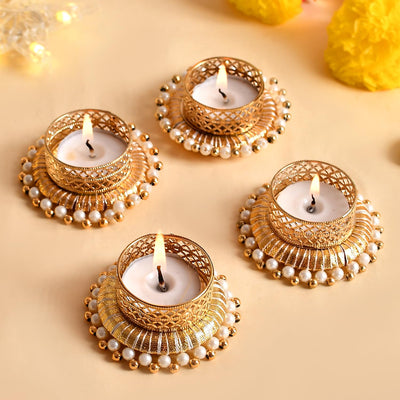Set of 4 Peacock Designer Tealight Candle Holders for Side or Center Table Dining Room Christmas Lighting Home Decoration