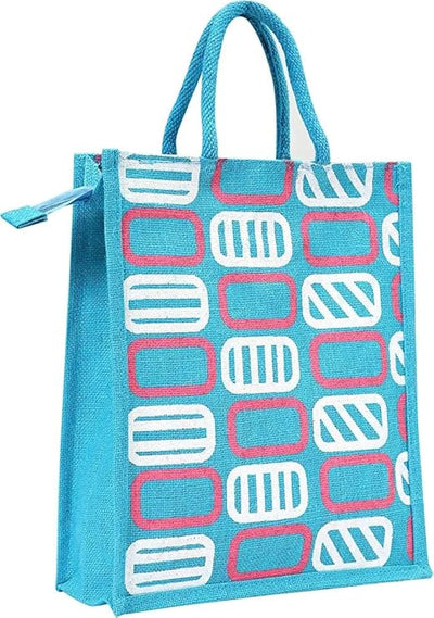 Trendy Jute Bags Eco-Friendly Jute Bags - Sky Blue Tiffin/Shopping Grocery Multipurpose Hand Bag with Zip & Handle for Men & Women
