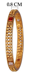 Traditional Gold Plated white & Red Stone Studded Set of 2 Bangle