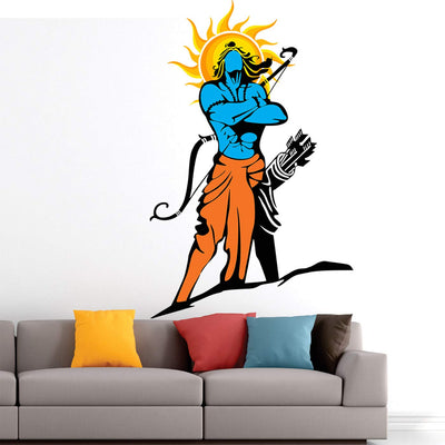 Lord Ram with Bow and Arrow - God - Hindu -Saffron - Wall Sticker' -SM570 (Multi Colour, Vinyl - 50cm X 80 cm)
