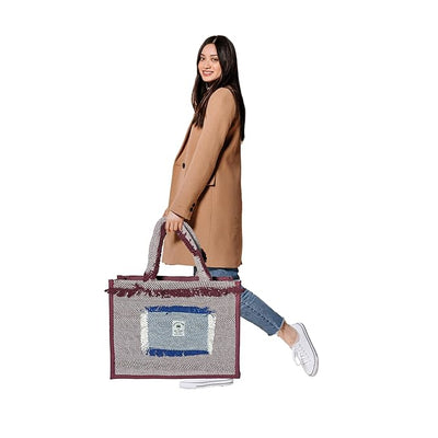 Fashmade Jute Carry Handbag For Men Women | Multi-Purpose Daily Use Tote Regular Eco-Friendly Shopping - Maroon
